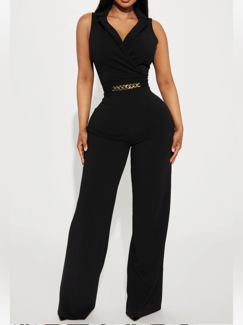 Sleeveless Black Jumpsuit with Chain Waist